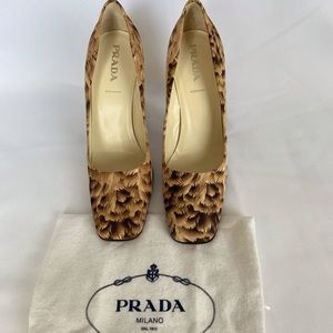 Prada Feather Print Canvas Heels